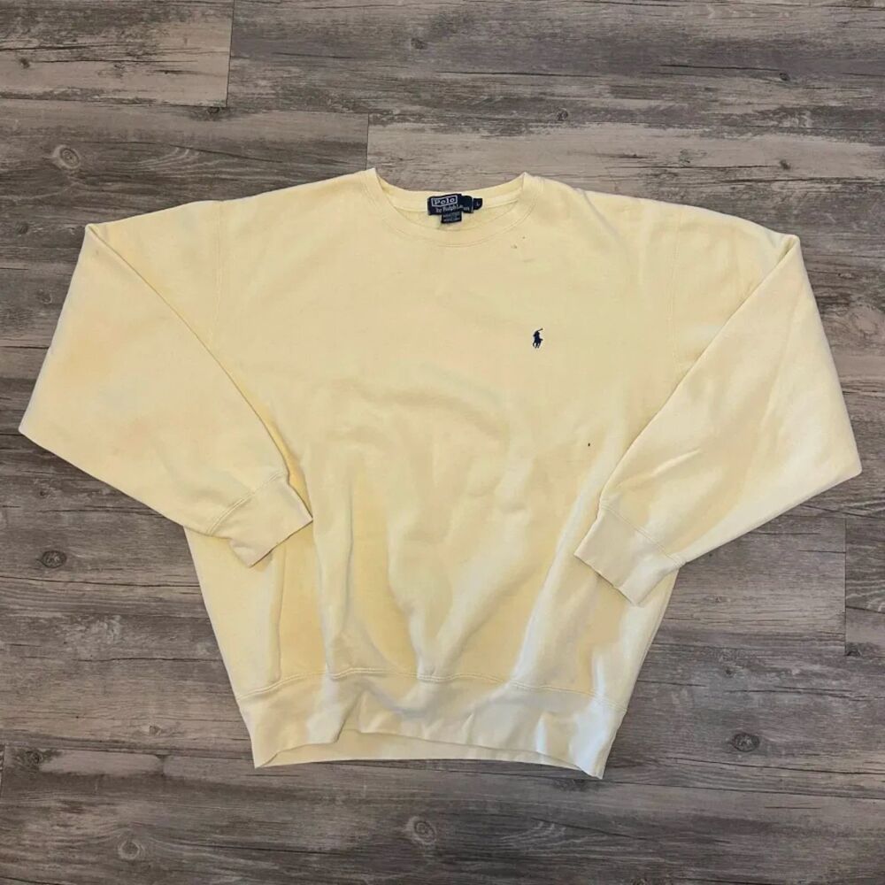 Vintage Polo Ralph Lauren Yellow Small Pony Crewneck Sweatshirt Size Large